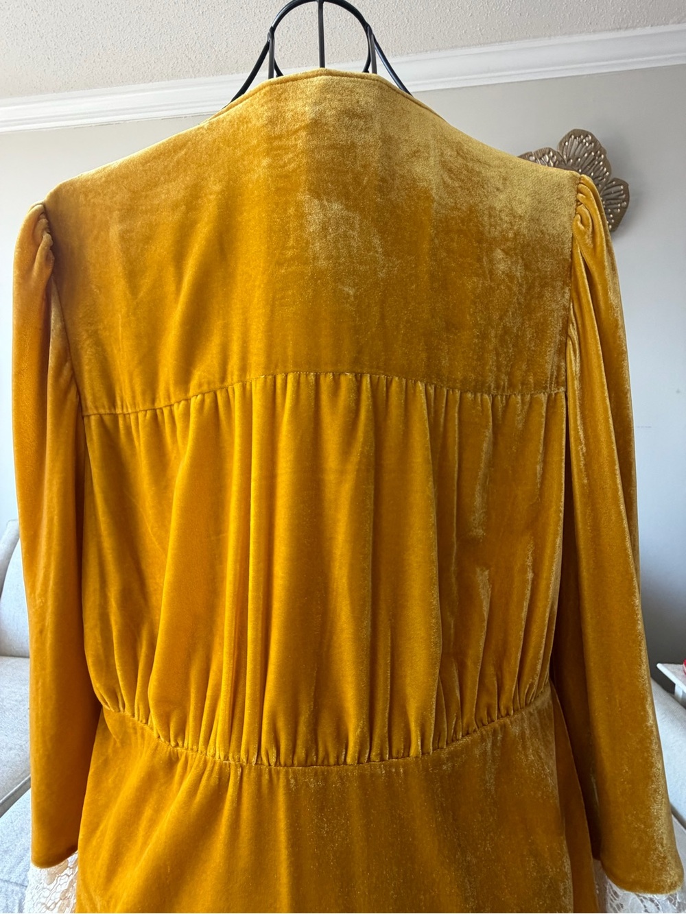 Free People Mustard Velvet Tunic with Cranberry & Green Embroidered V-Neck - Picture 3 of 7